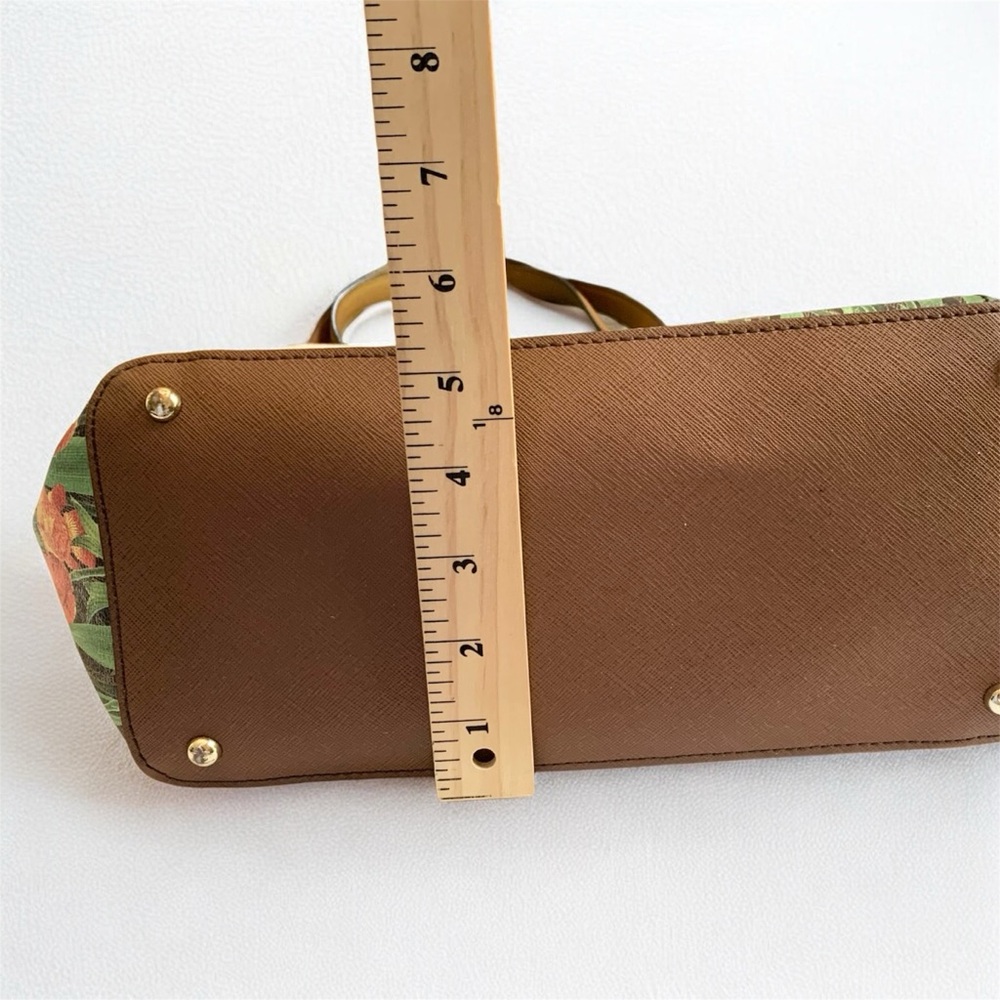 Calvin Klein Monogram Brown Floral Leather Chain Tote Bag - Picture 11 of 12